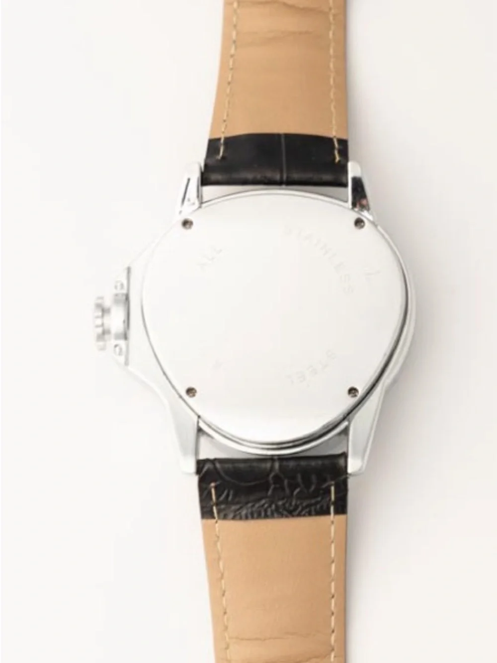 Triangular Silver Case Skeleton Dial Watch with Black Leather Strap